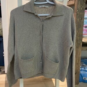 Abercrombie & Fitch Taupe Button-Front Collared Cardigan